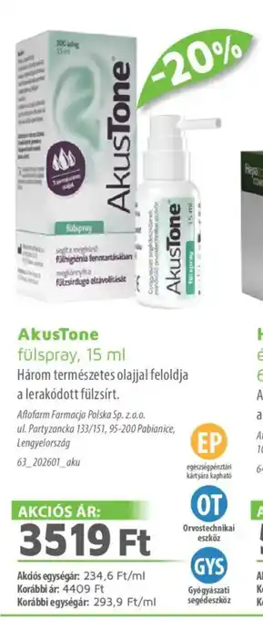 Alma Gyógyszertárak AkusTone fülspray ajánlat