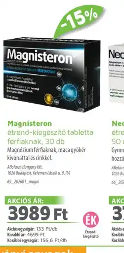 Alma Gyógyszertárak Magnisteron étrend-kiegész Akciós egységártő tabletta ajánlat