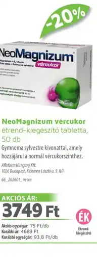 Alma Gyógyszertárak NeoMagnizum vércukor étrend-kiegészítő ajánlat