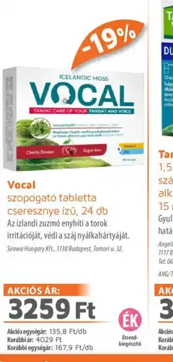 Alma Gyógyszertárak Vocal szopogat tabletta ajánlat