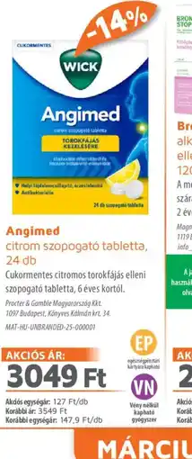 Alma Gyógyszertárak WICK Angimed citrom tabletta ajánlat