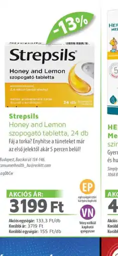 Alma Gyógyszertárak Strepsils Honey and Lemon tabletta ajánlat