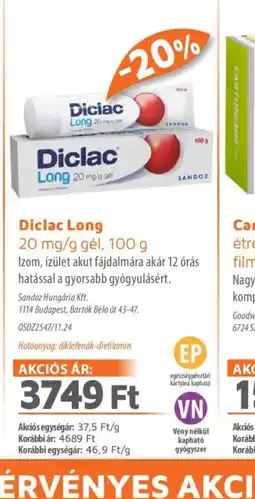 Alma Gyógyszertárak Diclac Long gél ajánlat