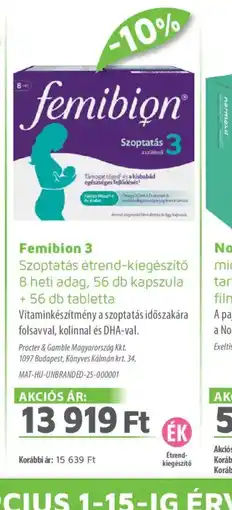 Alma Gyógyszertárak Femibion Szoptatás 3 ajánlat