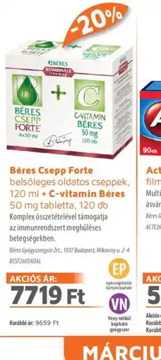 Alma Gyógyszertárak BÉRES Csepp Forte + C-vitamin ajánlat