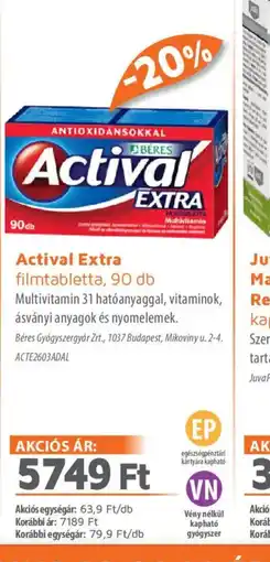 Alma Gyógyszertárak Actival Extra filmtabletta ajánlat