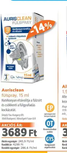 Alma Gyógyszertárak Aurisclean fülspray ajánlat