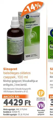 Alma Gyógyszertárak Sinupret belsőleges oldatos cseppek ajánlat