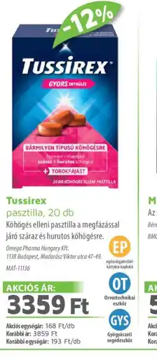 Alma Gyógyszertárak Tussirex pasztilla ajánlat