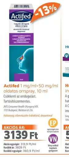 Alma Gyógyszertárak Actifed oldatos orrspray ajánlat