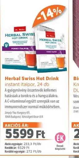 Alma Gyógyszertárak Herbal Swiss Hot Drink italpor ajánlat