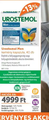 Alma Gyógyszertárak UROSTEMOL Men kemény kapszula ajánlat