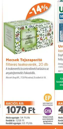 Alma Gyógyszertárak Mecsek Tejszapor kemény Enyhíti hólyagtúlműködést teakeverék ajánlat