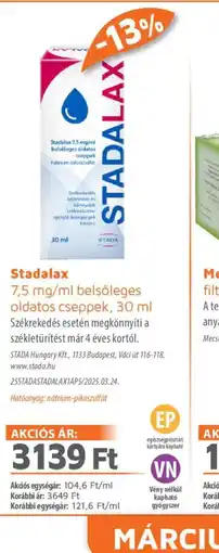 Alma Gyógyszertárak Stadalax cseppek ajánlat
