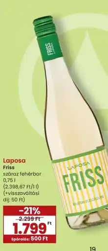 Spar Laposa Friss száraz fehérbor ajánlat