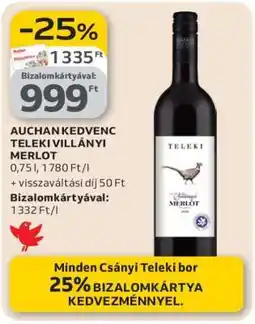 Auchan AUCHAN KEDVENC TELEKI VILLÁNYI MERLOT ajánlat