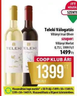 Coop Teleki Válogatás Villányi Irsai Olivér ajánlat