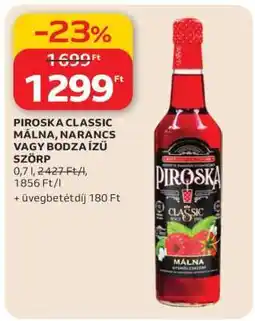 Auchan PIROSKA CLASSIC MÁLNA, NARANCS VAGY BODZA ÍZŰ SZÖRP ajánlat