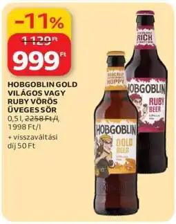 Auchan Hobgoblin Gold Világos vagy Ruby Vörös Üveges Sör ajánlat