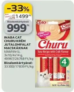 Auchan INABA CAT CHURU KRÉM JUTALOMFALAT MACSKÁKNAK ajánlat