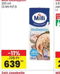 Spar Milli főzőtejszín ajánlat