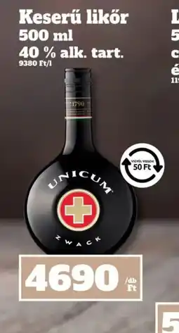 Family Diszkont UNICUM Keserű likőr ajánlat