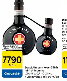 Tesco ZWACK UNICUM keserűlikőr mini ajánlat