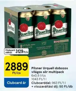 Tesco Pilsner Urquell dobozos világos sör multipack ajánlat