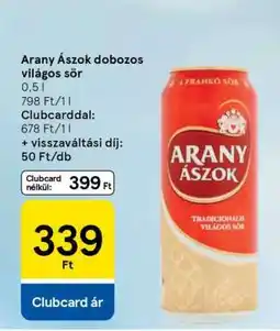 Tesco Arany Ászok dobozos világos sör ajánlat