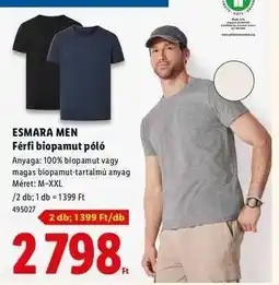 Lidl ESMARA MEN Férfi biopamut póló ajánlat