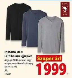 Lidl ESMARA MEN Férfi hosszú ujjú póló ajánlat