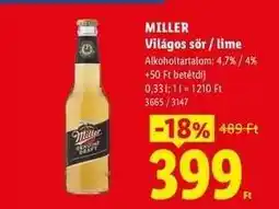 Lidl MILLER Világos sör / lime ajánlat