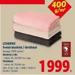 Lidl LIVARNO Frottír kéztörlő / törülköző ajánlat