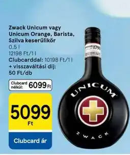 Tesco Zwack Unicum vagy Unicum Orange, Barista, Szilva keserűlikőr ajánlat