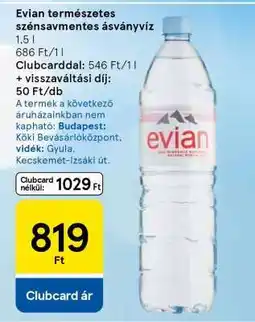 Tesco Evian természetes szénsavmentes ásványvíz ajánlat