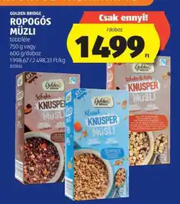 ALDI GOLDEN BRIDGE Ropogós Müzli ajánlat