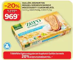 Auchan Gullón joghurtos reggeliszendvicskeksz hozzáadott cukor nélkül ajánlat