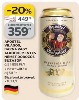 Auchan APOSTEL VILÁGOS, BARNA VAGY ALKOHOLMENTES NÉMET DOBOZOS BÚZASÖR ajánlat
