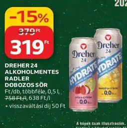 Auchan DREHER 24 ALKOHOLMENTES RADLER DOBOZOS SÖR ajánlat