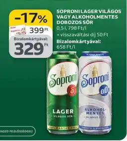 Auchan Soproni Lager Világos vagy Alkoholmentes Dobozos Sör ajánlat