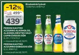 Auchan PERONI NASTRO AZZURRO ALKOHOLOS, ALKOHOLMENTES VAGY CAPRI ÜVEGES SÖR ajánlat