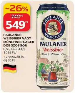 Auchan PAULANER WEISSBIER VAGY MÜNCHNER LAGER DOBOZOS SÖR ajánlat