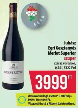 Coop Juhász Egri Gesztenyés Merlot Superior ajánlat