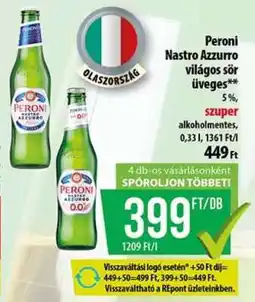 Coop Peroni Nastro Azzurro világos sör üveges ajánlat