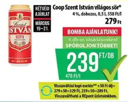 Coop Coop Szent István világos sör ajánlat