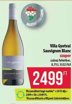 Coop Villa Gyetvai Sauvignon Blanc ajánlat