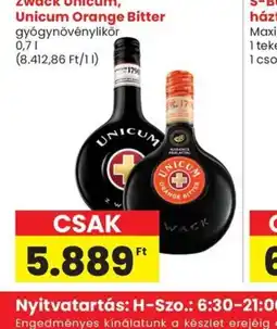Spar ZWACK UNICUM gygynövény likőr ajánlat