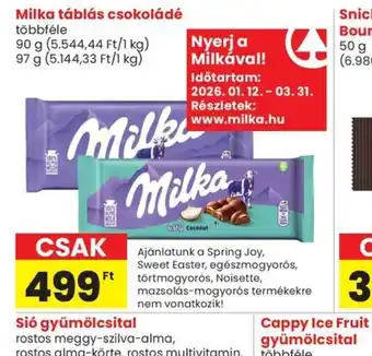 Spar Milka táblás csokoládé ajánlat