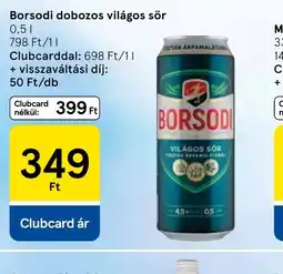 Tesco BORSODI dobozos világos sör ajánlat