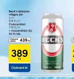 Tesco BECK'S dobozos világos sör ajánlat